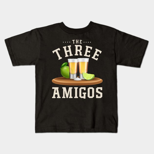 The Three Amigos Lime Salt Tequila Funny Cinco De Mayo Gifts Kids T-Shirt by Angelavasquez